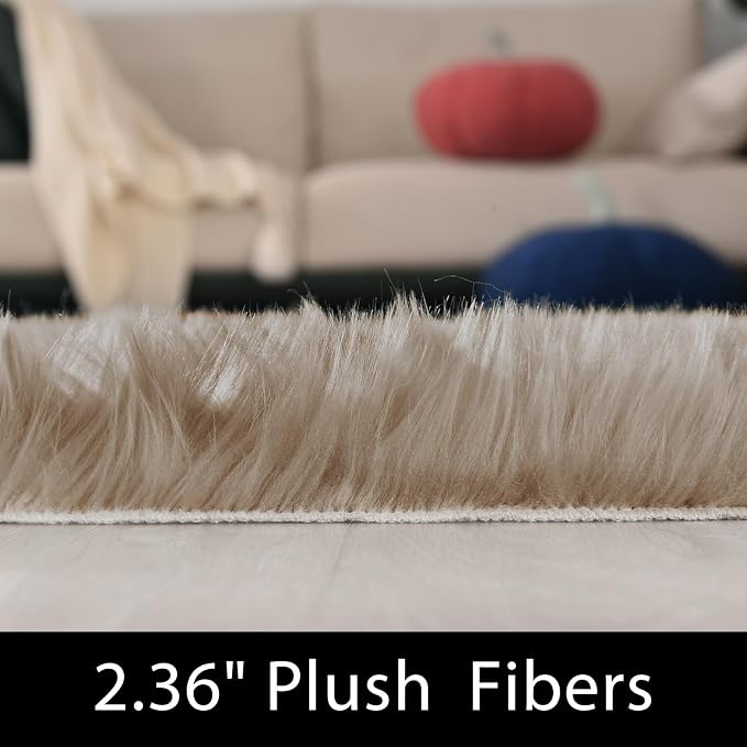 Latepis 2x3 Brown Beige Small Faux Fur Rug Fluffy Furry Rugs Throw Rug Washable - Image 2