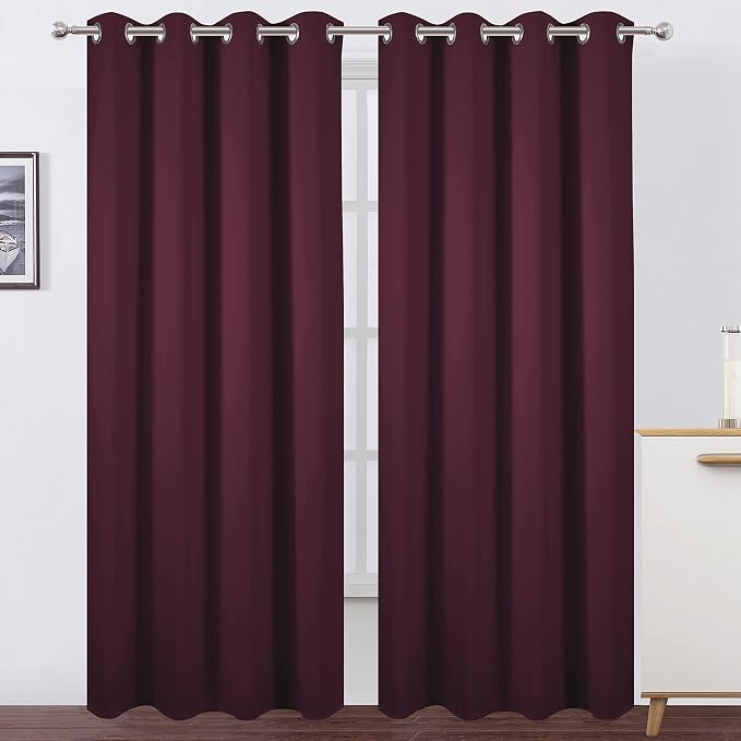 Burgundy Red Thermal Blackout Curtains/52 x 84 Inch/Set of 2 Panels Room by Lemomo