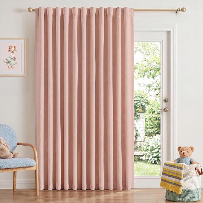 INOVADAY Extra Wide 100% Blackout Linen Curtains 102x108 Blush Pink | Linen by INOVADAY