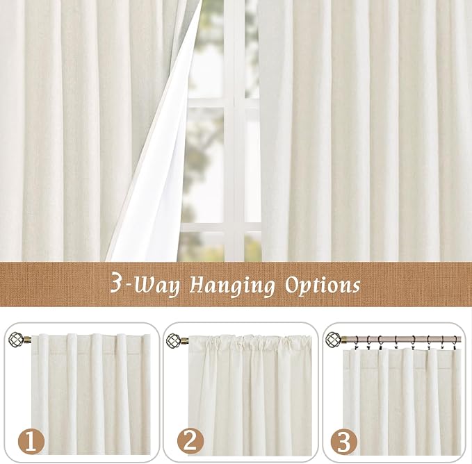 100% Blackout Short Linen Curtains 48 Inch Length - Image 7