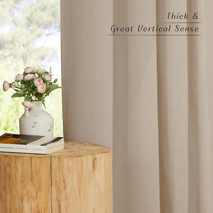 NICETOWN Thick Taupe Linen Curtains 90 inch Length 2 Panels Set, Grommet Semi - Image 3