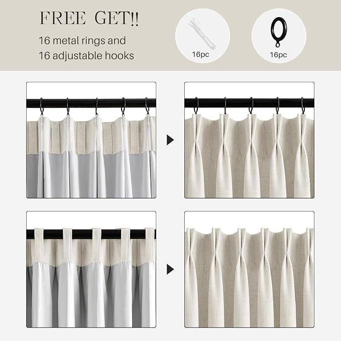 100% Blackout Pinch Pleated Linen Curtains 94 Inches Long - Image 7