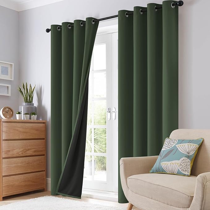 SimpleHome Greyish Green 100% Blackout Curtains Room Darken Living Room 63L | - Image 8