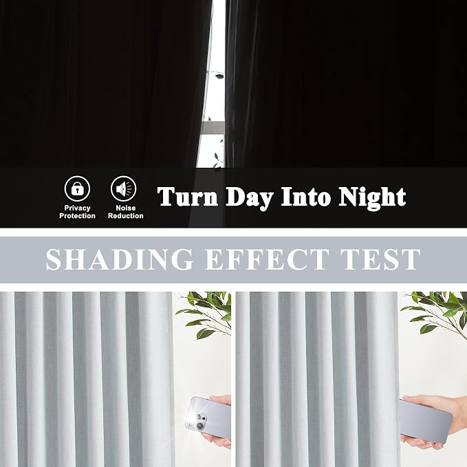 Vision Home Blue Gray Pinch Pleated Full Blackout Curtains Linen Blended Room - Image 4