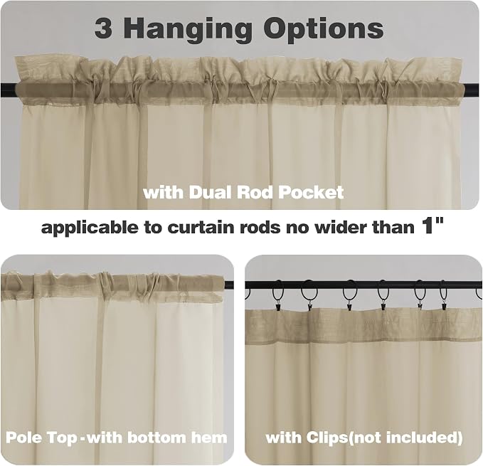 Chyhomenyc Taupe Sheer Curtains 84 Inches Long 2 Panels, Light Filtering Taupe - Image 5