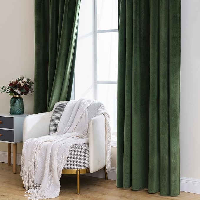MIULEE Velvet Curtains 52x105 inches 2 Panels Olive Green Blackout Curtains | - Image 7
