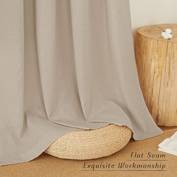 NICETOWN Flax Linen Blend Taupe Window Curtains, Grommet Vertical Drapes - Image 7