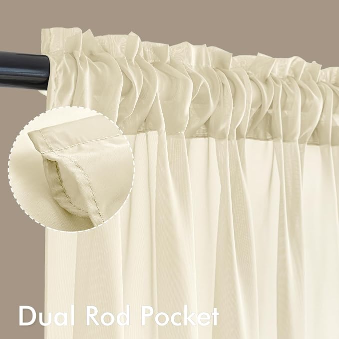 MIULEE Light Cream Sheer Curtains 102 Inches Long 4 Panels 42 x 102 Inches | - Image 3