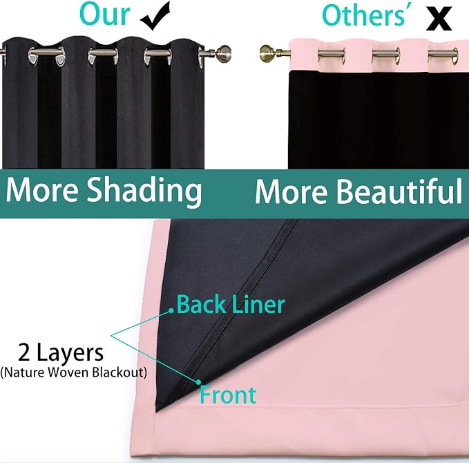 Yakamok Pink 100% Blackout Patio Door Curtain Panels W70 x L84, 1 Panel | Noise - Image 5