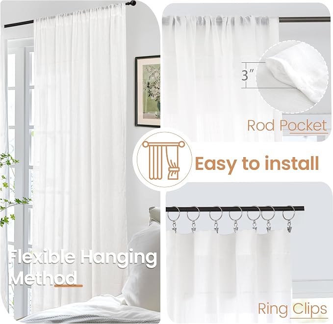 BGment White Linen Sheer Curtains 36 Inch Length - Image 6