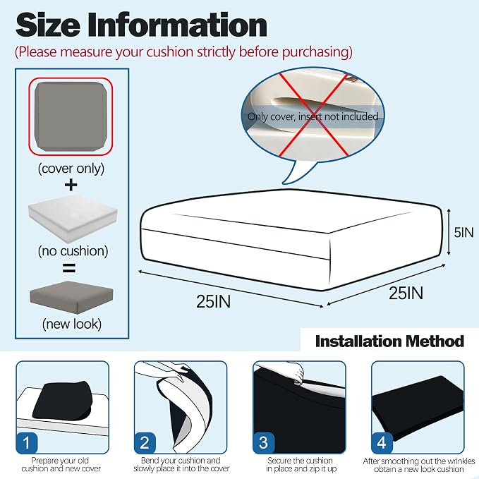 Sqodok Patio Cushion Cover 25x25 inch, Outdoor Seat Cushion Slip Cover - Image 2
