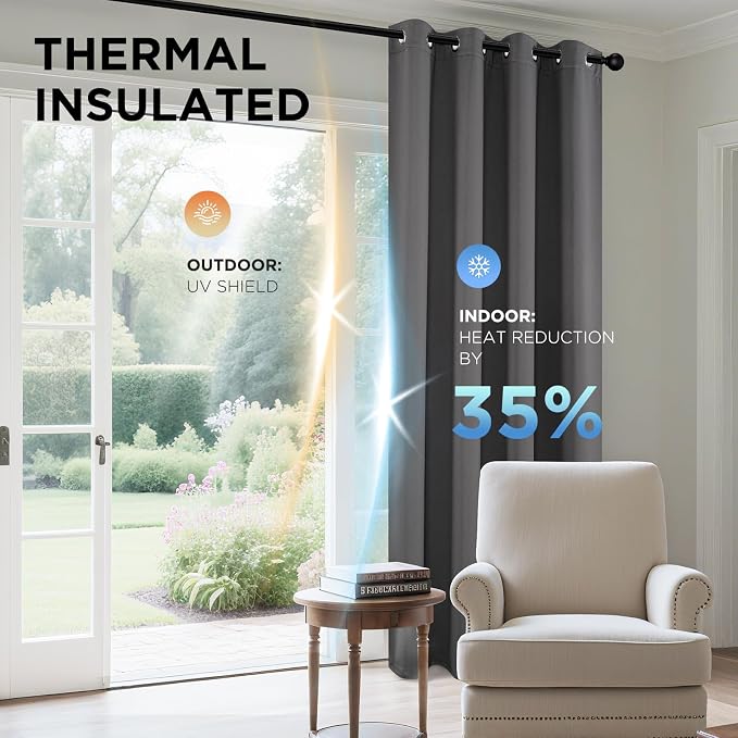 Joydeco Grey Blackout Curtains for Bedroom 95 Inch 2 Panels - Image 4
