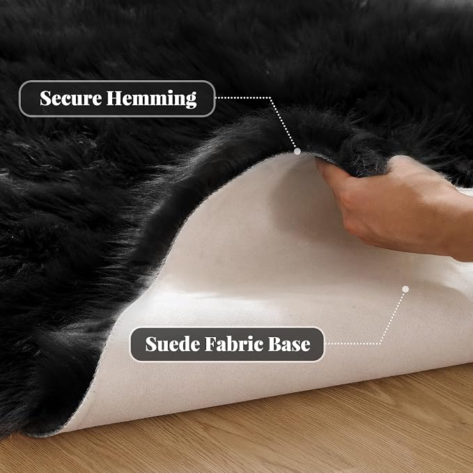 ORINOVA Black Fluffy Faux Fur Rug - Image 3