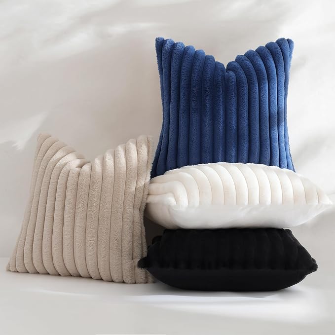 decorUhome Fall Faux Fur Throw Pillow Covers 26x26 Set of 2 Navy Blue | - Image 5