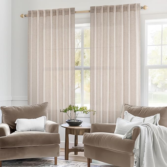 MIULEE Natural White Linen Curtains 34x48 Inch Neutral Cream Ivory 2 Panels | - Image 2