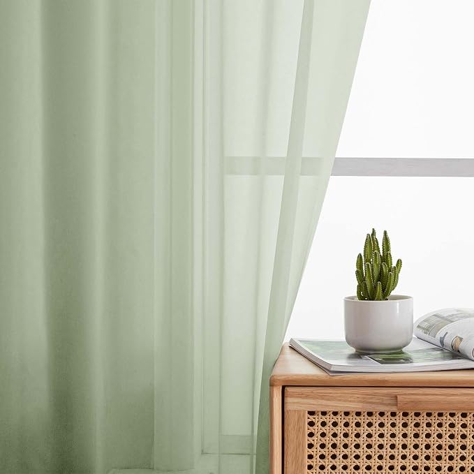 Sheer Light Green Curtains for Bedroom Living Room 90 Inches Long 2 Panels Set - Image 6