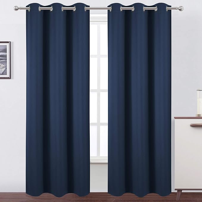 Navy Thermal Blackout Curtains/38 x 84 Inch/Set of 2 Panels Room Darkening by Lemomo