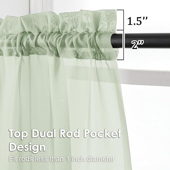Light Green Sheer Curtains 72 Inches Long 2 Panels - Image 2