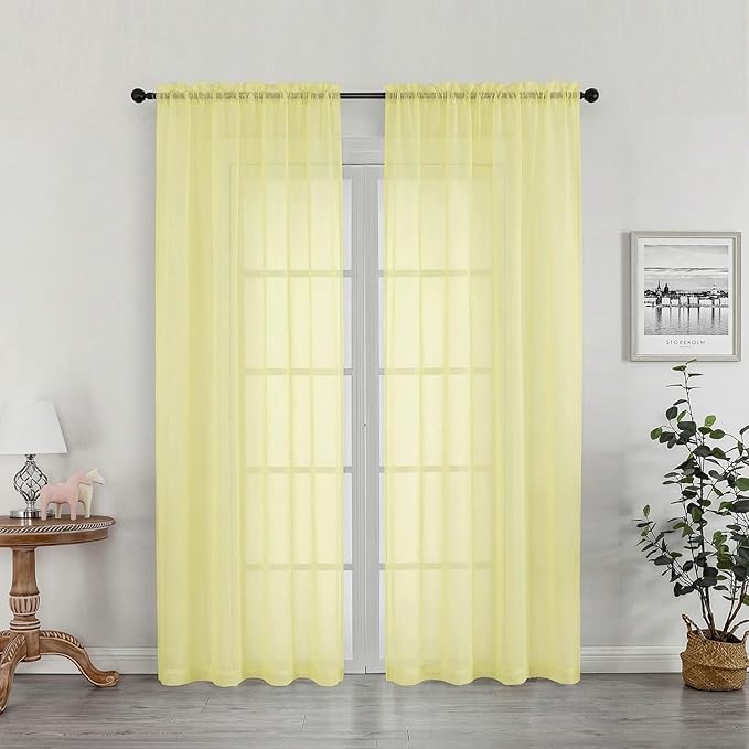 Sheer Curtains 72 Inches Long 2 Panels Set, Modern Light Filtering Sheer by OWENIE