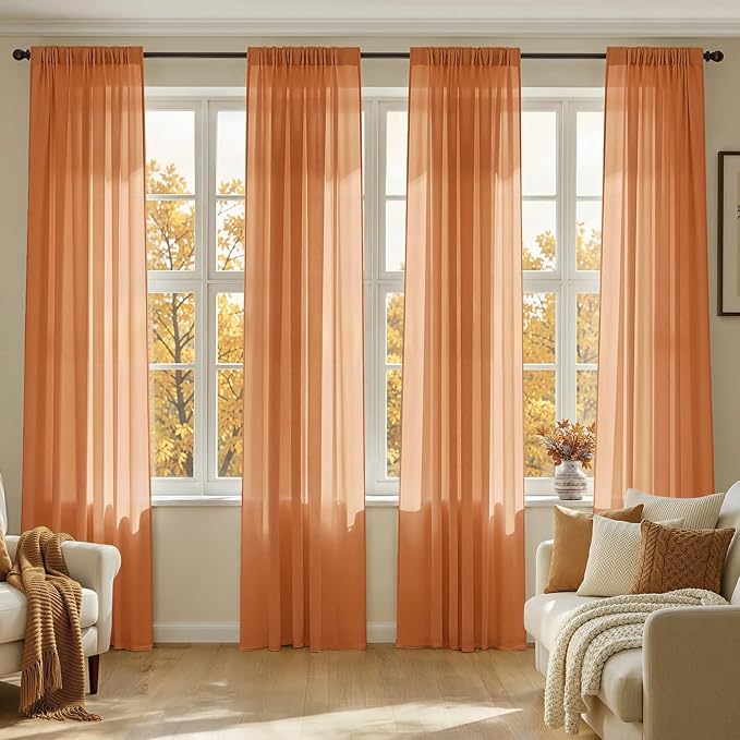 MIULEE Fall Orange Sheer Curtains 72 Inches Long 4 Panels 42 x 72 Inches | by MIULEE