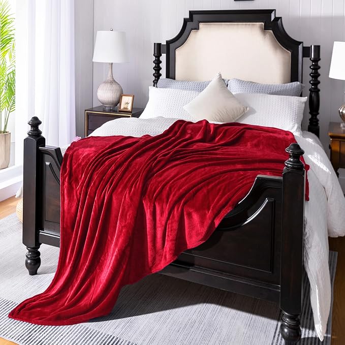 Red Fleece Plush Throw Blanket 50"x60"for Couch Sofa Fuzzy Cozy Flannel | Super - Image 3