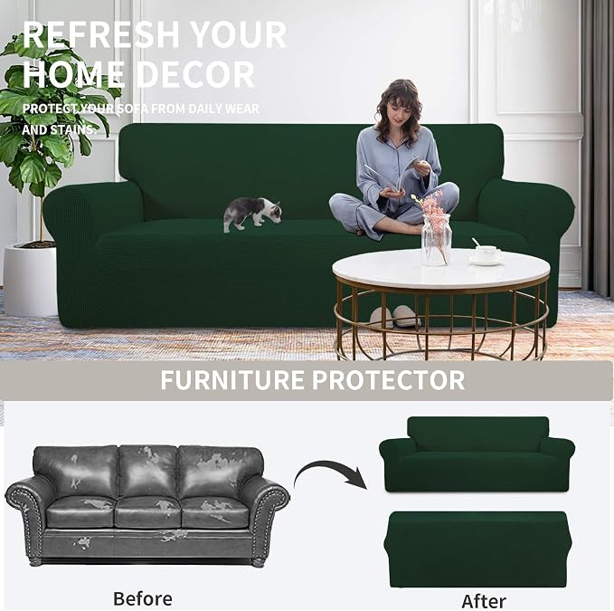 Easy-Going Stretch Oversized Loveseat Couch Covers Washable Dark Green | - Image 4