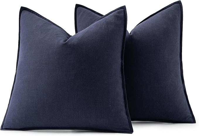 MIULEE Decorative Linen Euro Sham Pillow Covers 24x24 Navy | Boho Farmhouse​ - Image 6