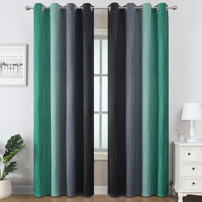 Black and Green Ombre Blackout Curtains 96 Inches Long | Gradient Curtains - Image 2