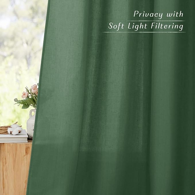 NICETOWN Linen Flax Semi Sheer Curtains 92" Length, Grommet Window Treatments - Image 5