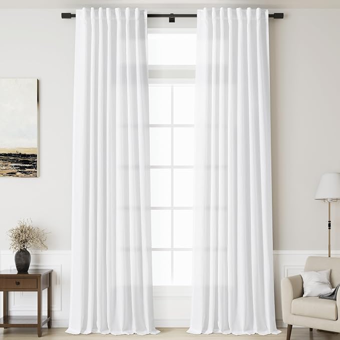 Linen White Extra Long Curtains by Nanspring