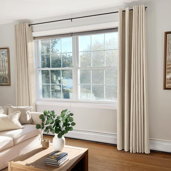 Curtains, Linen Blackout Drapes 50''W x 72''L, 2 Panels, Natural Flax, Thermal - Image 7