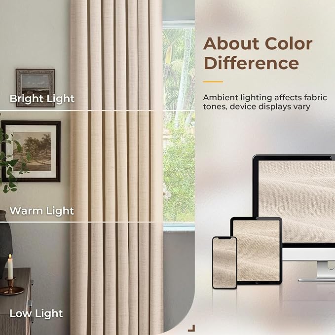 INOVADAY Linen Textured 100% Blackout Sliding Door Curtains 102x84 Oatmeal | 1 - Image 9