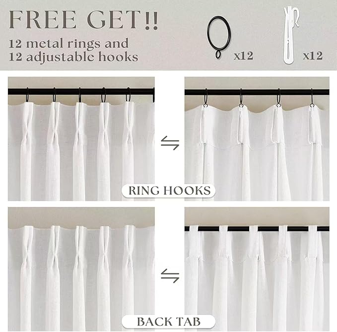 Extra Wide Pinch Pleat 84 Inch Curtains 60 Inch Wide Beige White | Memory - Image 4