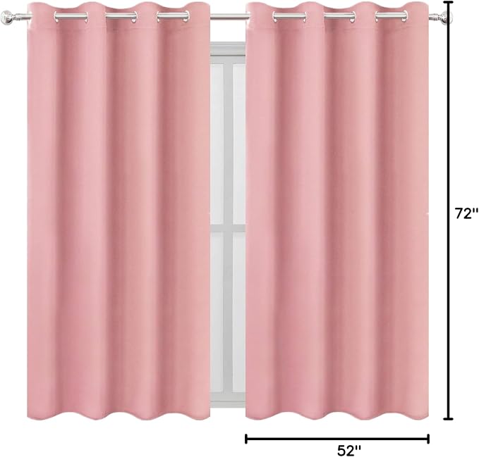 Pink Thermal Blackout Curtains/52 x 72 Inch/Set of 2 Panels Room Darkening - Image 10
