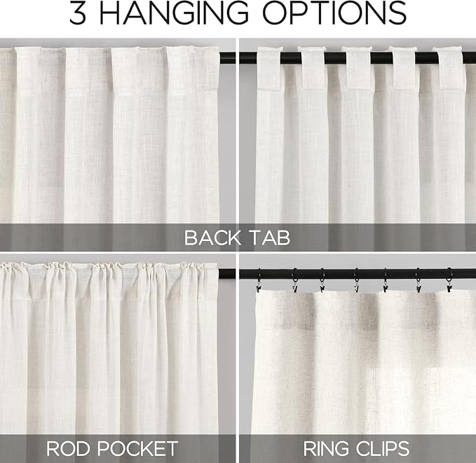 Extra Wide Beige White Curtains - Image 2