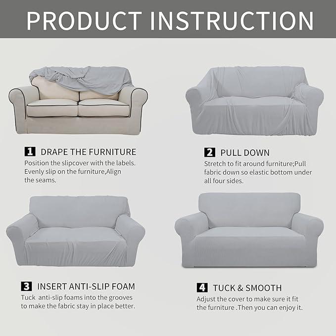 Easy-Going Stretch Oversized Sofa Couch Slipcover Washable Silver Gray | - Image 8