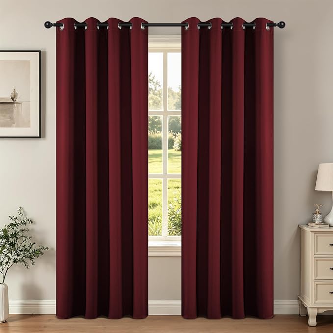 Joydeco Blackout Curtains for Bedroom 84 Inch Drapes 2 Panels Burgundy | by JOYDECO
