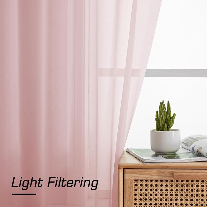 Simplebrand Blush Sheer Curtains 63 Inch Length 2 Panels, Rod Pocket Solid - Image 2