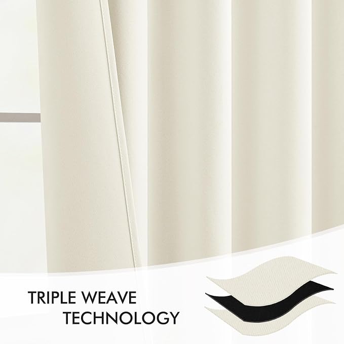 MIULEE Cream Back Tab Blackout Curtains 52x63 Inches Long 2 Panels Set | Rod - Image 7