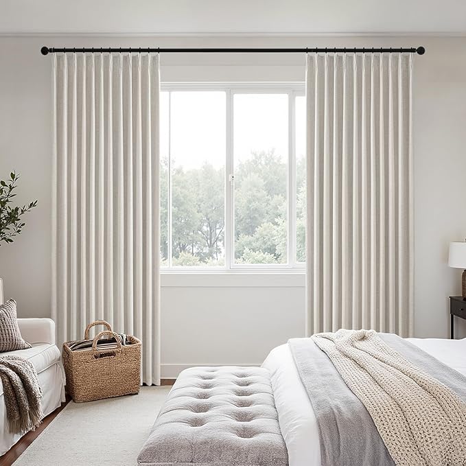 MIULEE Birch Pinch Pleated 100% Blackout Linen Curtains 40x96 Inches | Room - Image 2