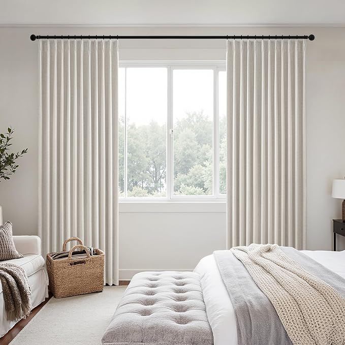 MIULEE Birch Pinch Pleated 100% Blackout Linen Curtains 40x108 Inches | Room - Image 2