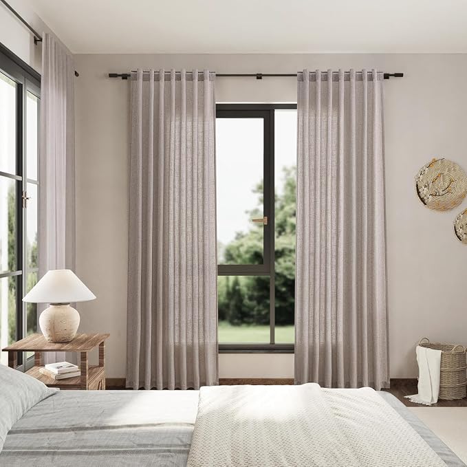 Brownish Grey Linen Curtains for Living Room 86 Inches Long Back Tab Light - Image 7
