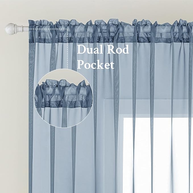 MIULEE Dusty Blue Sheer Curtains 54 X 45 Inches, 2 Panels | Solid Color - Image 2