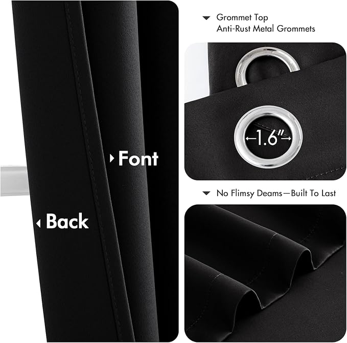 MIULEE Blackout Curtains for Bedroom 2 Panels 29 x 40 Inch Long Black | Thermal - Image 4