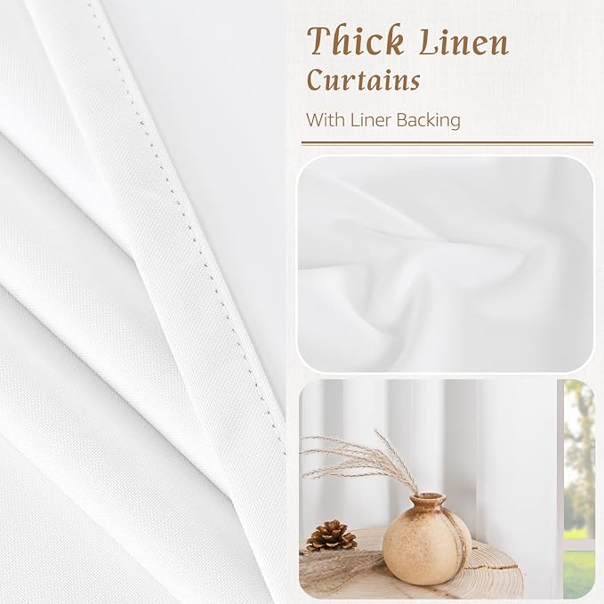 White 100% Blackout Linen Curtains 54 Inch Length - Image 7