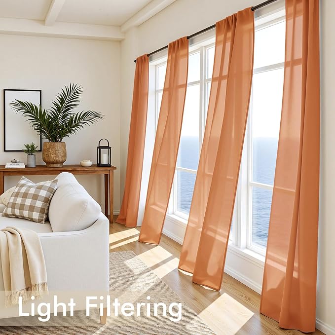 MIULEE Fall Orange Sheer Curtains 108 Inches Long 4 Panels 42 x 108 Inches | - Image 4