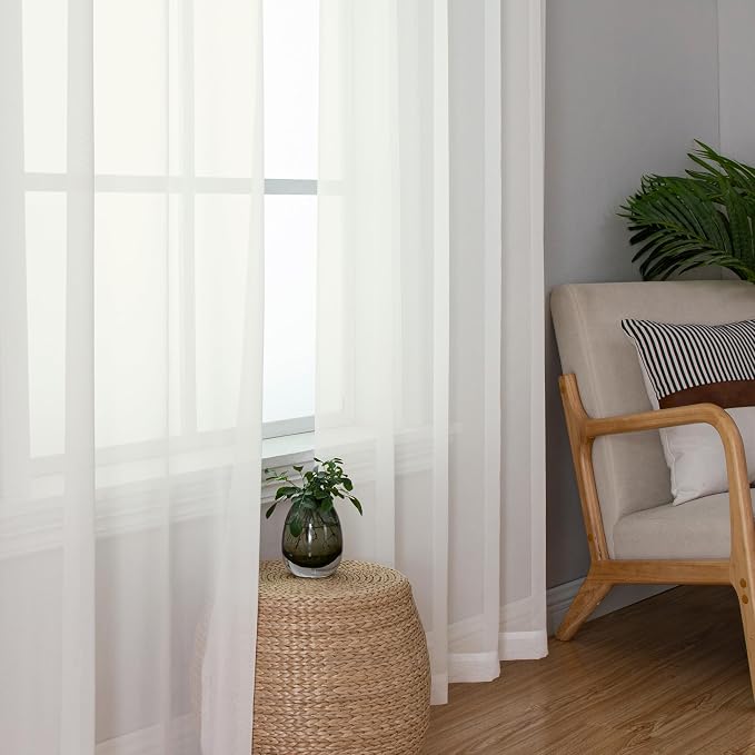 Simplebrand Ivory Sheer Curtains 63 Inch Length 2 Panels, Rod Pocket Solid - Image 4