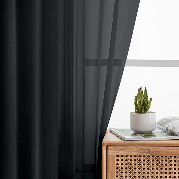 Black Sheer Curtain for Bedroom Living Room 78 Inches Long 2 Panels Set - Image 6
