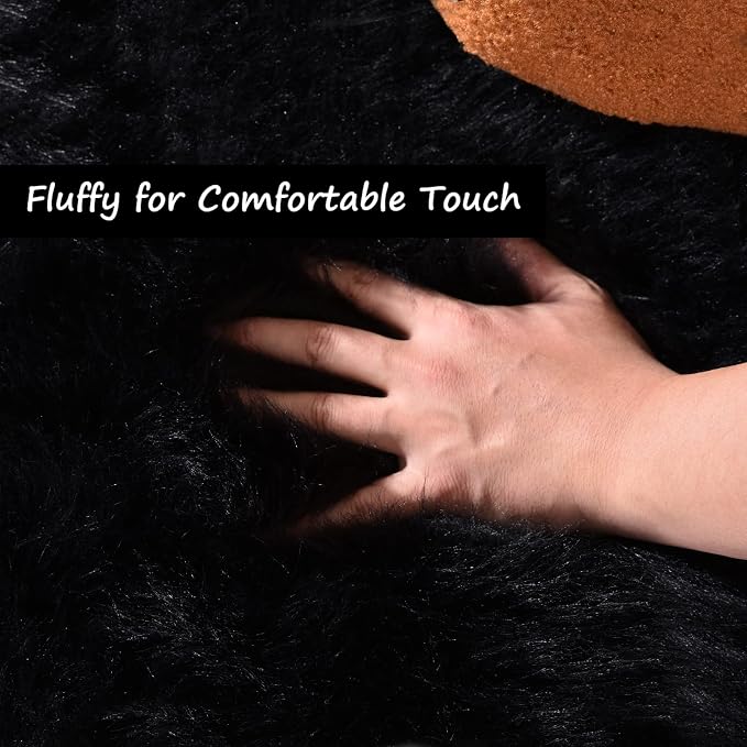 Goolela Black Fluffy Faux Fur Rug 2x3 Black Fuzzy Furry Sheepskin Rug Small - Image 6
