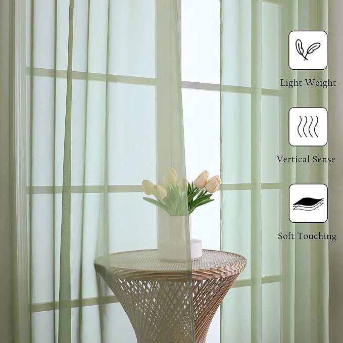 Sage Green Sheer Curtains 120 Inches Long 2 Panels, Extra Wide Farmhouse Airy - Image 6